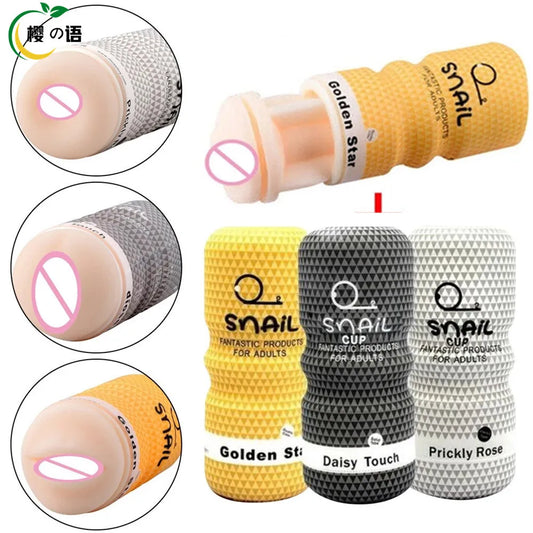 Manual Male Masturbator Soft Rubber Anal Vagina Mouth Sucking Snail Climax Plane Cup Penis Trainer Erotic Sex Toys for Male Fun