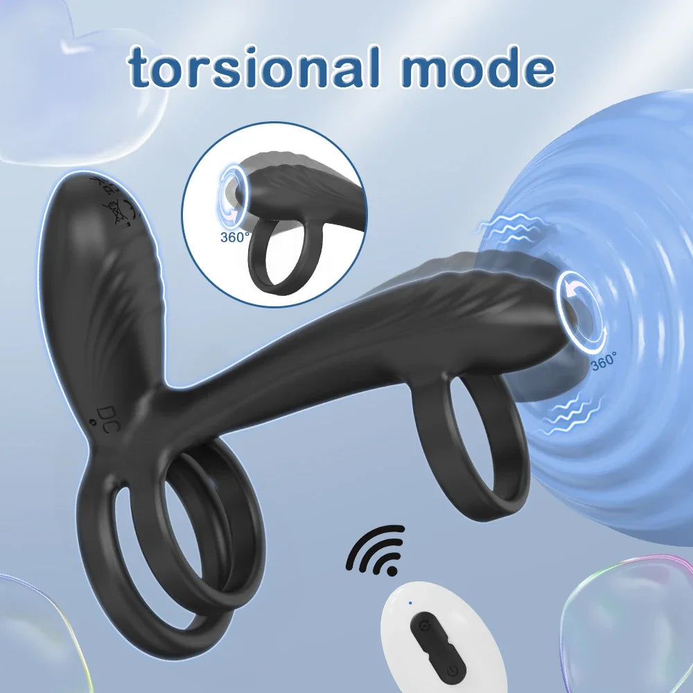 Vibrating Cock Ring with 360° Twisting G-Spot Stimulator Remote Control Penis Ring Male Fun Toy Vibrator for Men