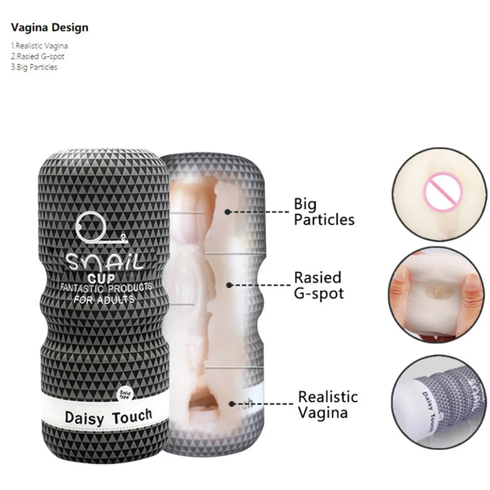 Manual Male Masturbator Soft Rubber Anal Vagina Mouth Sucking Snail Climax Plane Cup Penis Trainer Erotic Sex Toys for Male Fun