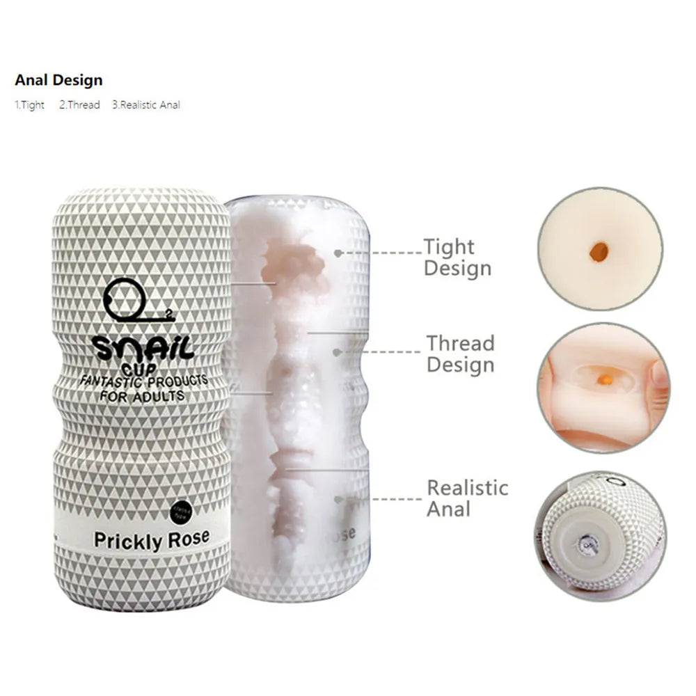 Manual Male Masturbator Soft Rubber Anal Vagina Mouth Sucking Snail Climax Plane Cup Penis Trainer Erotic Sex Toys for Male Fun