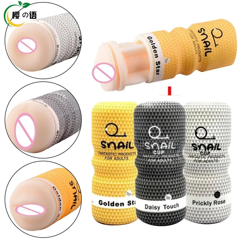 Manual Male Masturbator Soft Rubber Anal Vagina Mouth Sucking Snail Climax Plane Cup Penis Trainer Erotic Sex Toys for Male Fun
