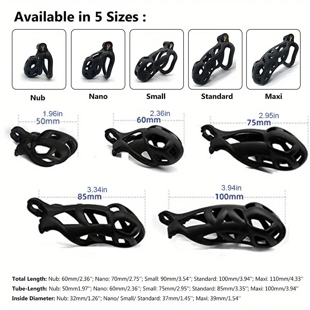 New Color Male Penis Lock Chastity Cage with Lock and 4 Rings Resin Virginity for Men Couple Breathable Cock Ring Penis Restrain