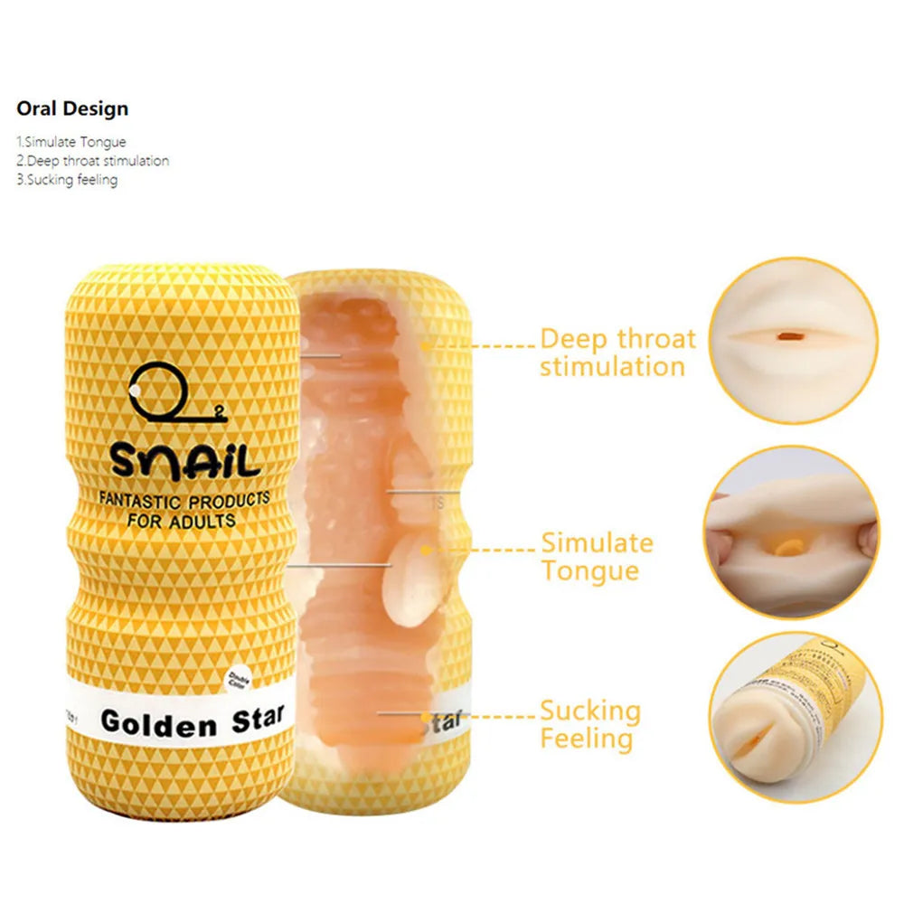 Manual Male Masturbator Soft Rubber Anal Vagina Mouth Sucking Snail Climax Plane Cup Penis Trainer Erotic Sex Toys for Male Fun